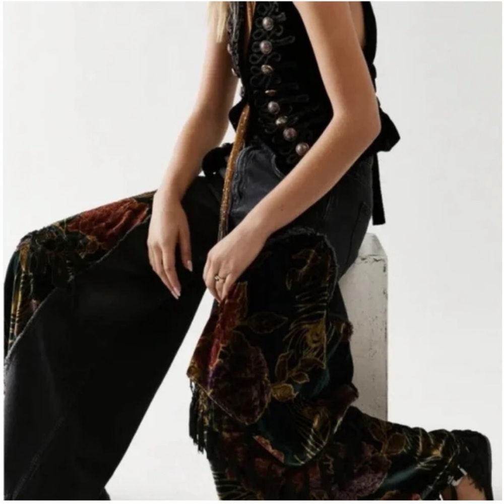 Free People Just Frills Low-Rise Wide-Leg Bandana Layered Tassel Jeans - Picture 5 of 10